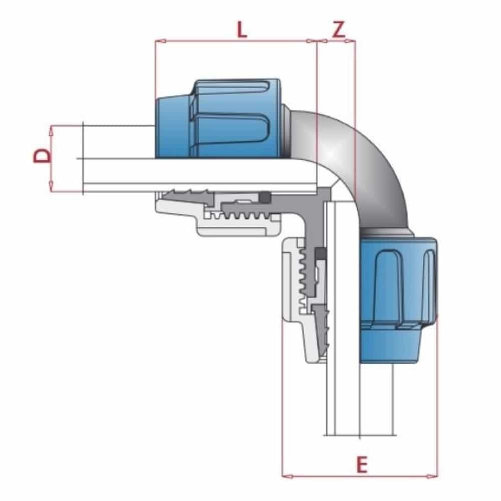 PP PE Fiting țeavă 90° Cot 2 Fitinguri 16 x 16-0