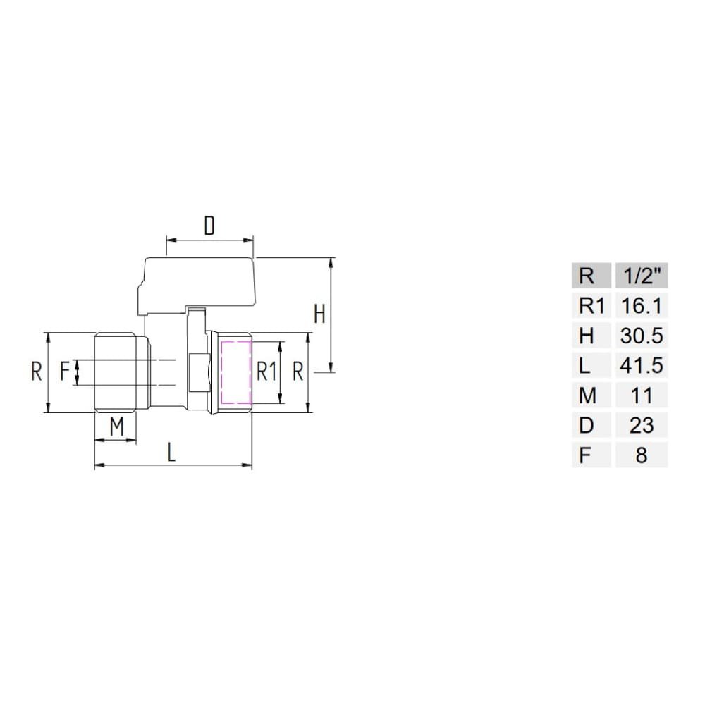 Robinet cu bilă mini din alamă cu mâner roșu, 1/2" AG x 1/2" AG-0