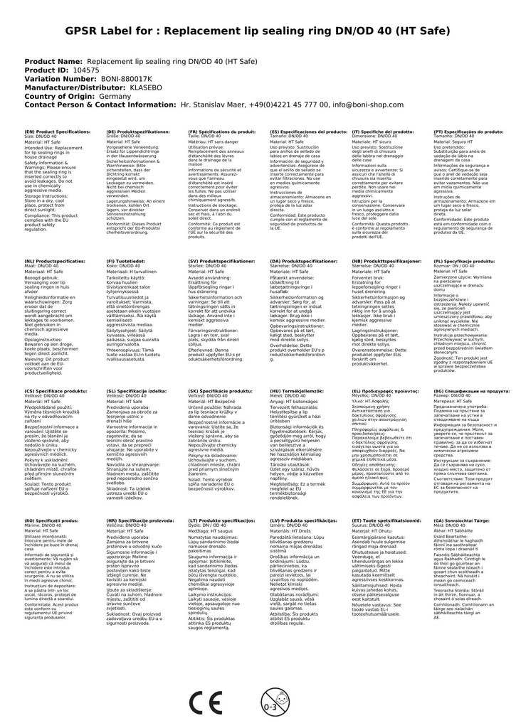 Inel de etanșare de înlocuire DN/OD 40 (HT Safe)-2