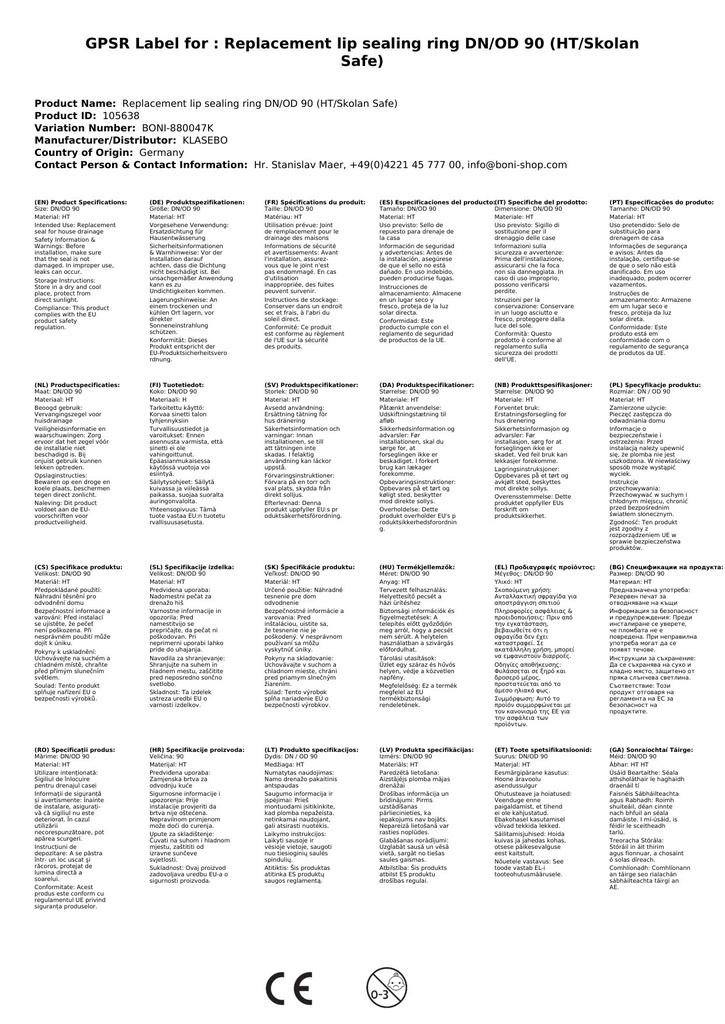 Inel de etanșare de înlocuire DN/OD 90 (HT/Skolan Safe)-2