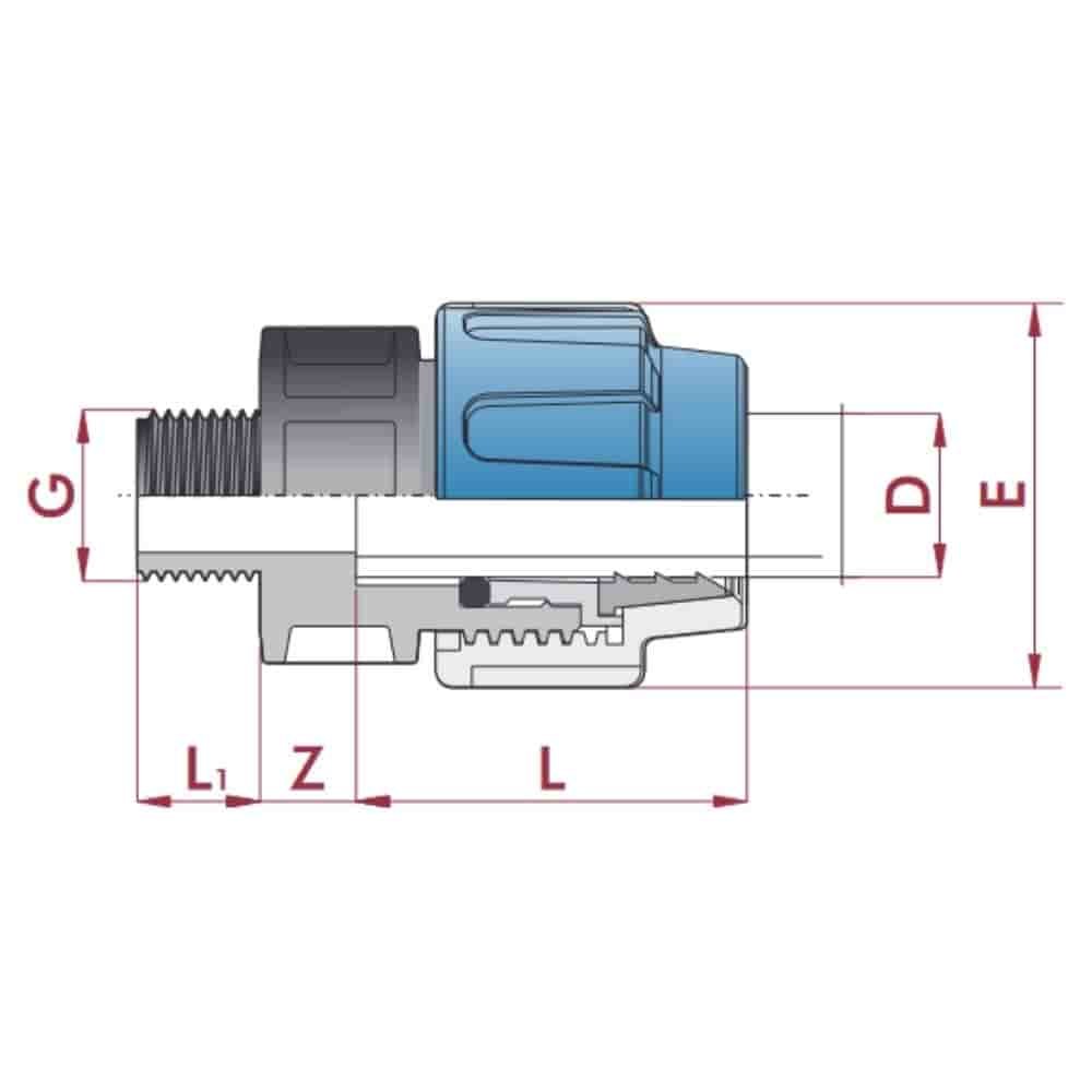 PP PE Racord cuplare țeavă 20 x 1/2" AG-0