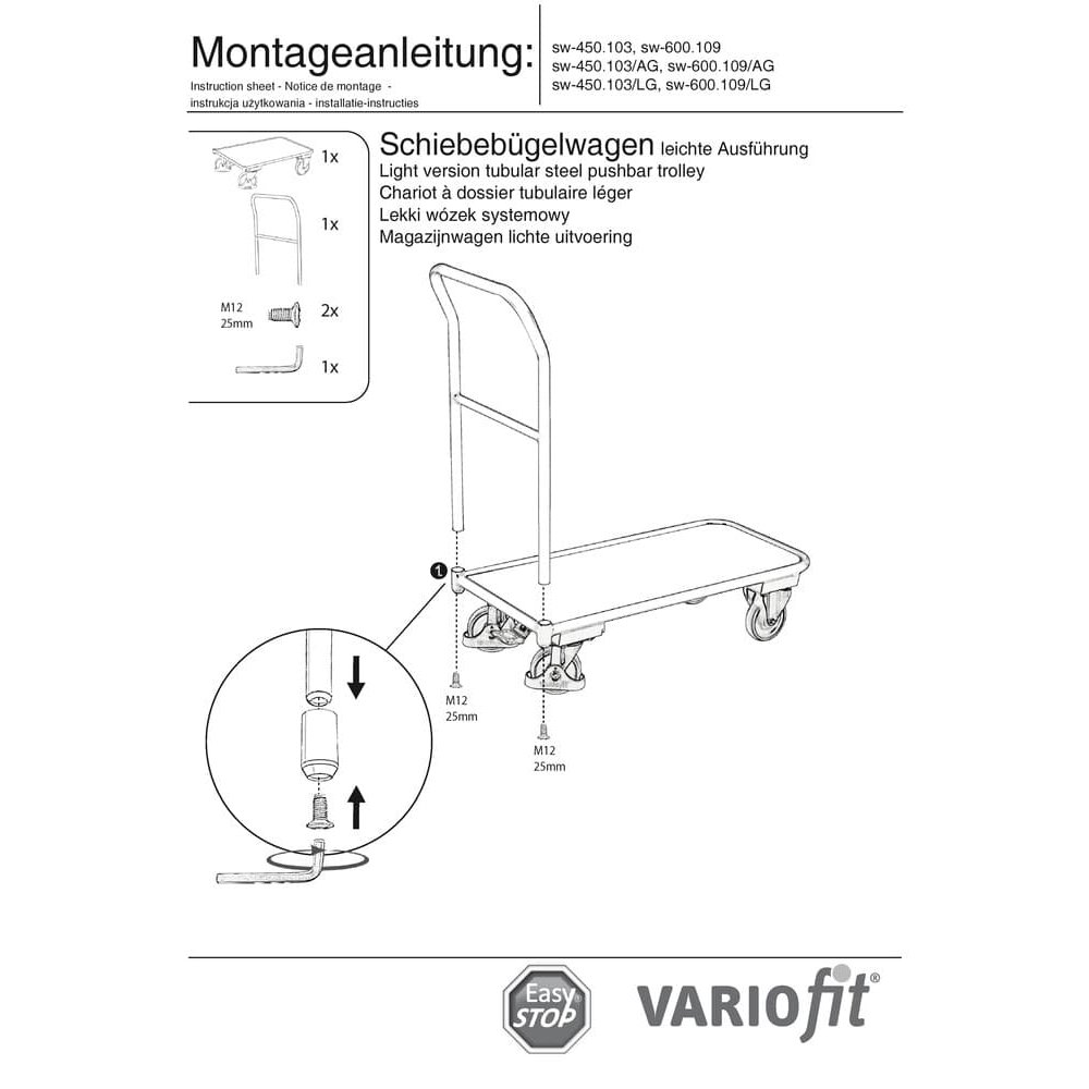 Cărucior cu mâner glisant 200 kg Tip S + EasySTOP-0