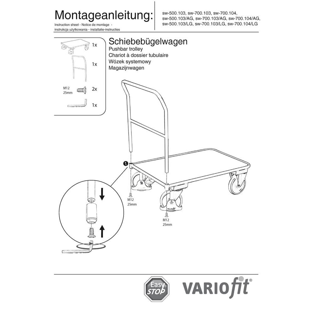 Cărucior cu mâner de împingere 400 kg Tip S + EasySTOP-0