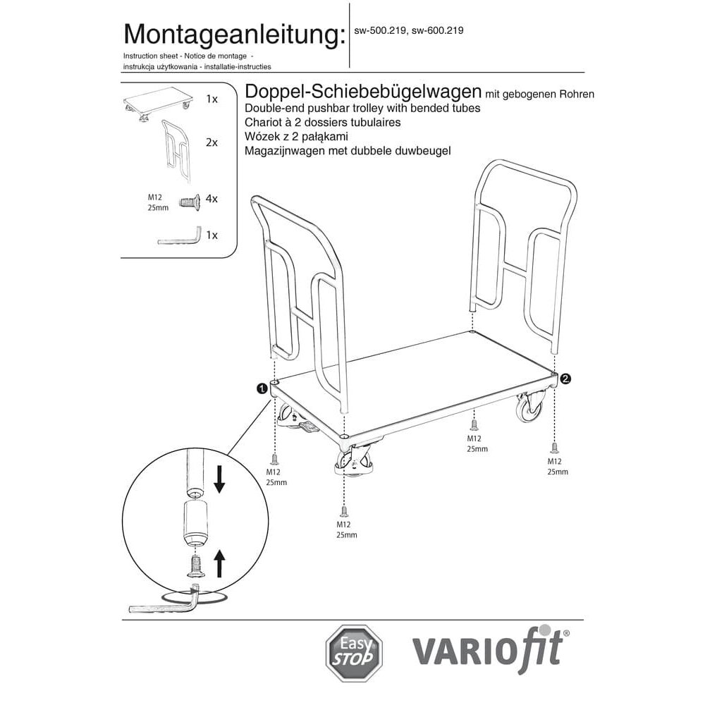 Cărucior cu dublu mâner de împingere 250 kg Tip M + EasySTOP-0