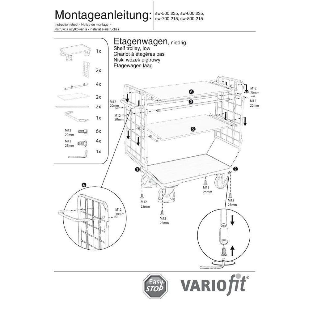 Mașină de pachete cu 2 pereți de plasă + 3 rafturi 400 kg capacitate de încărcare Tip S + EasySTOP-0