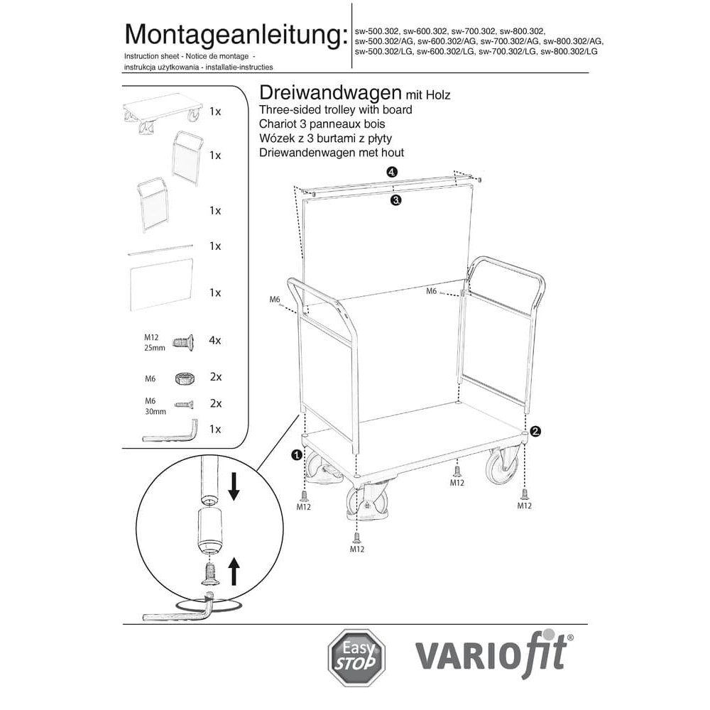 Cărucior cu trei pereți 400 kg tip S + EasySTOP-0