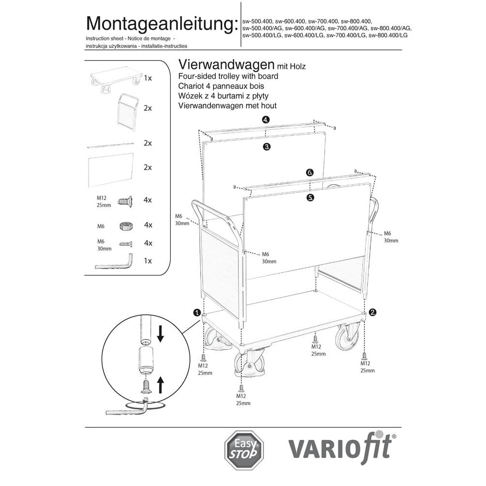 Cărărușă cu patru laturi 400 kg Tip S + EasySTOP-0