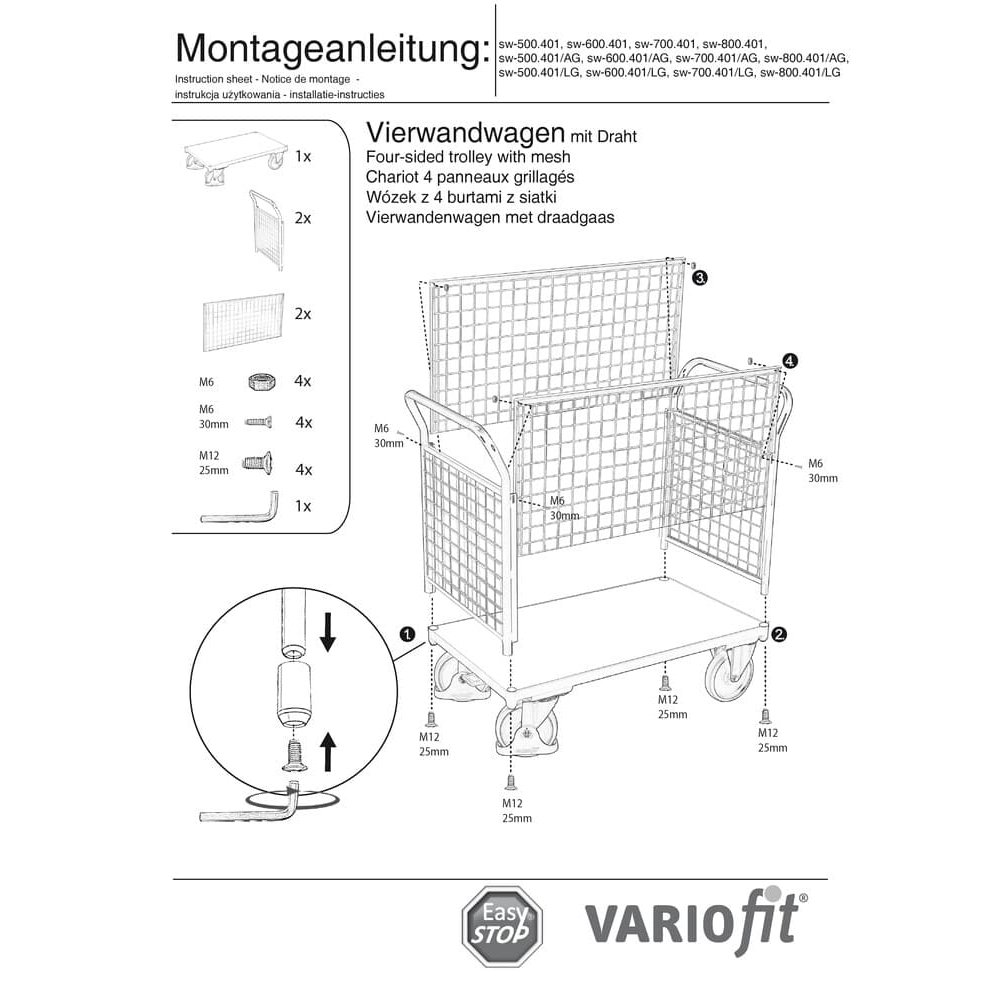 Cărucior cu grilaj de sârmă cu patru pereți 400 kg Tip S + EasySTOP-0