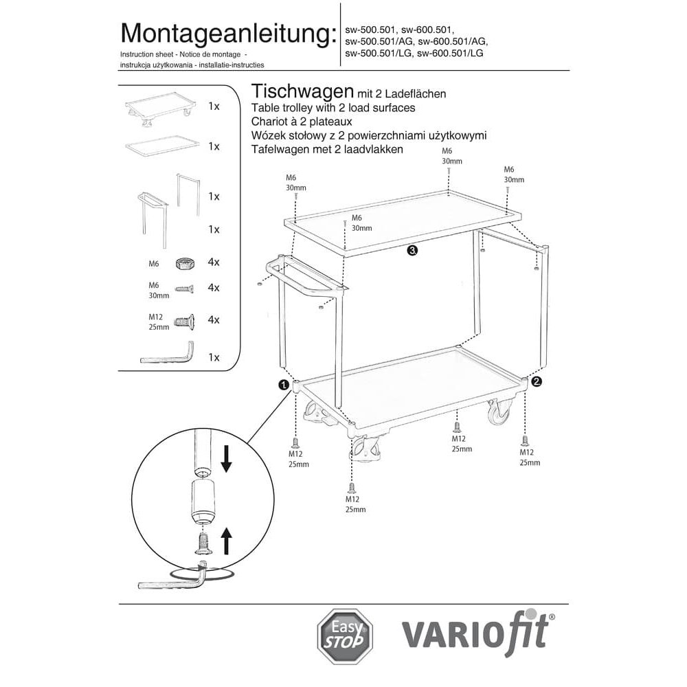 Cărucior de masă 250 kg cu 2 platforme Tip M + EasySTOP-0