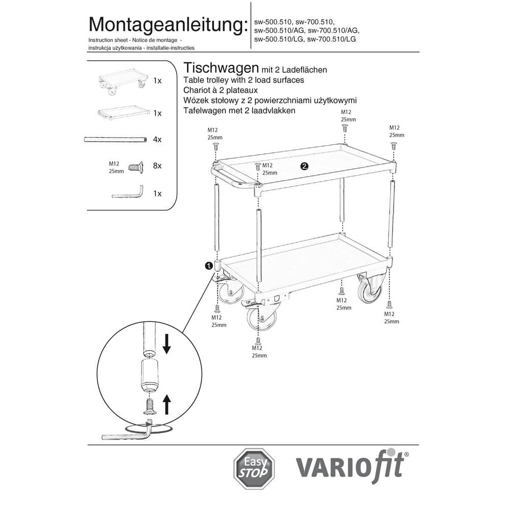 Carucior cu 2 etaje, margine tava 40 mm înălțime + EasySTOP-1