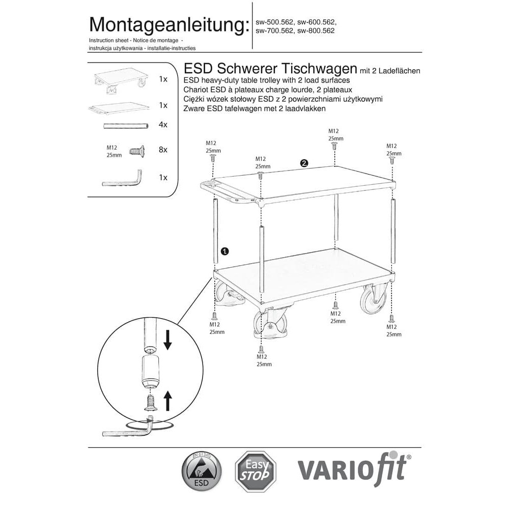 Cărucior greu ESD cu 2 platforme Tip S + EasySTOP-0