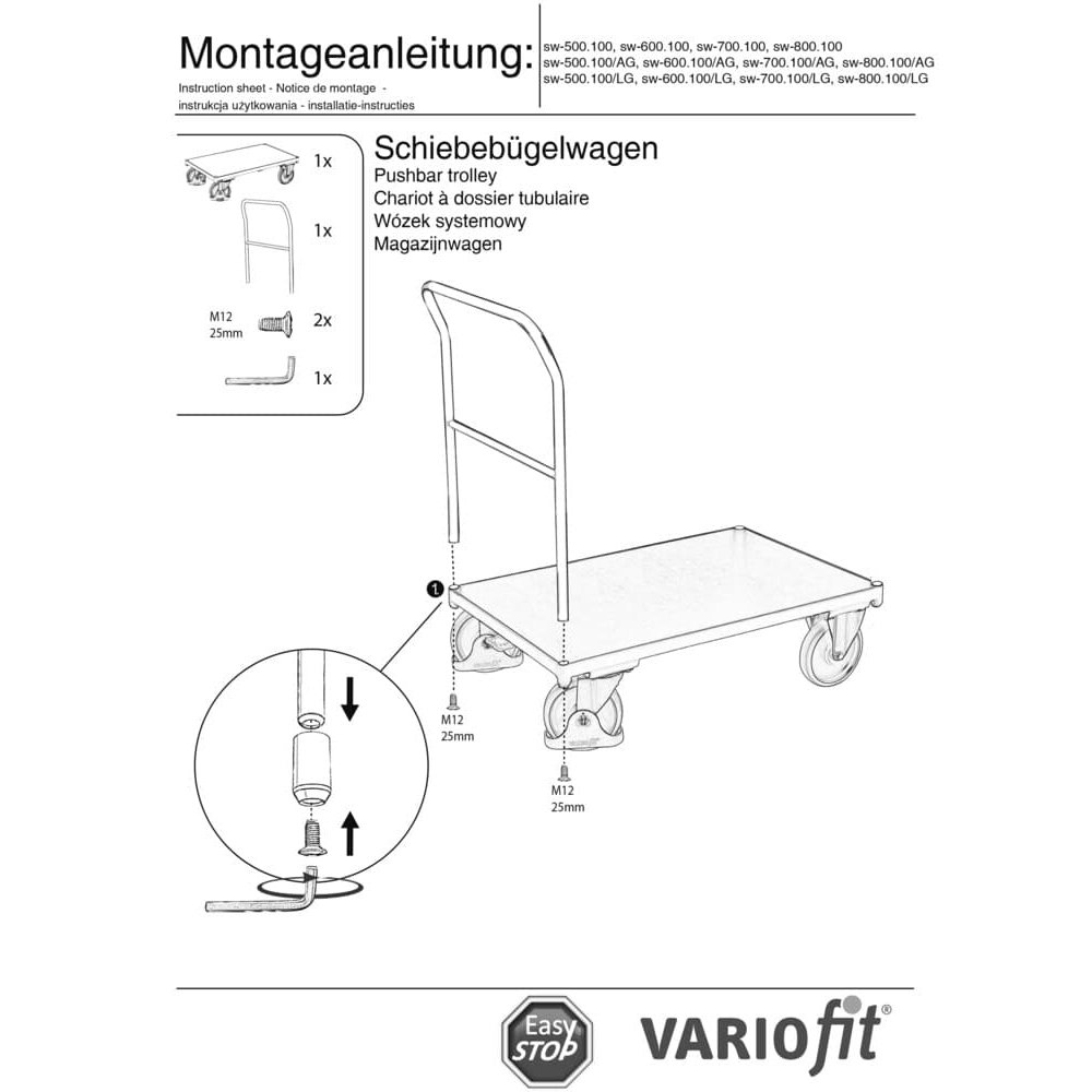 Cărucior cu mâner rabatabil 500 kg Tip L + EasySTOP-0