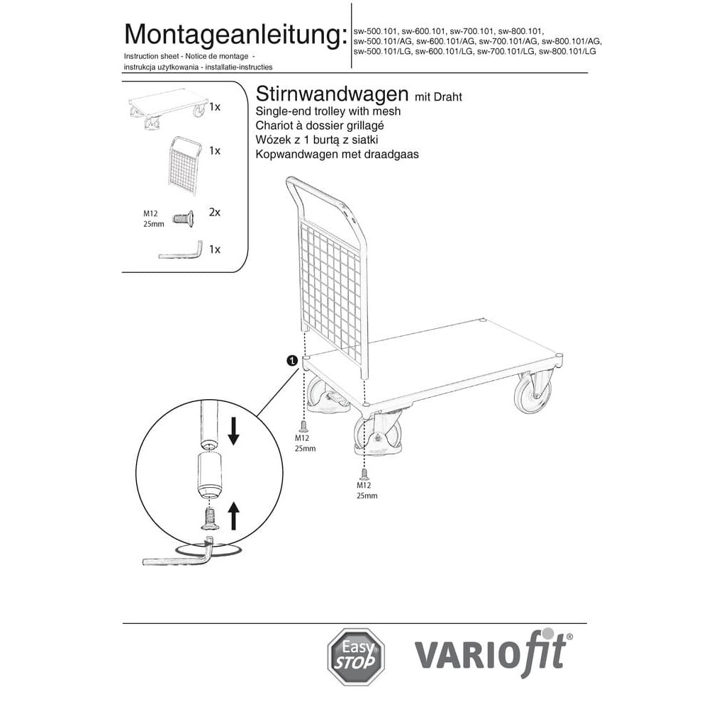 Carucior cu perete frontal din grilaj 500 kg Tip L + EasySTOP-0