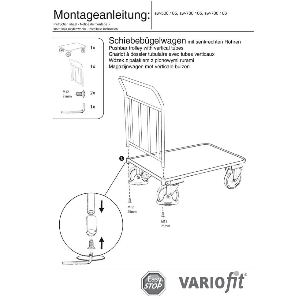 Cărucior de împins 400 kg 4 țevi verticale tip M + EasySTOP-0