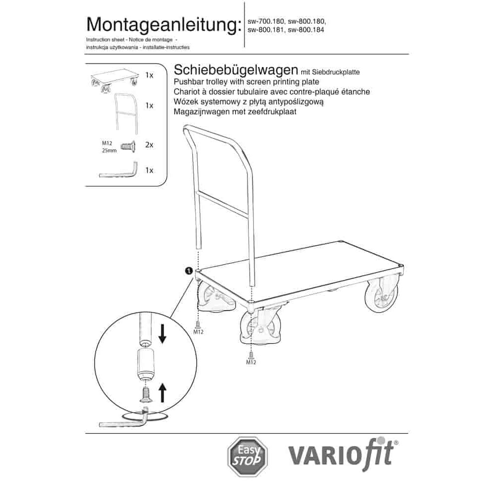 Cărucior cu mâner pentru împingere 1000 kg Tip S + EasySTOP-0