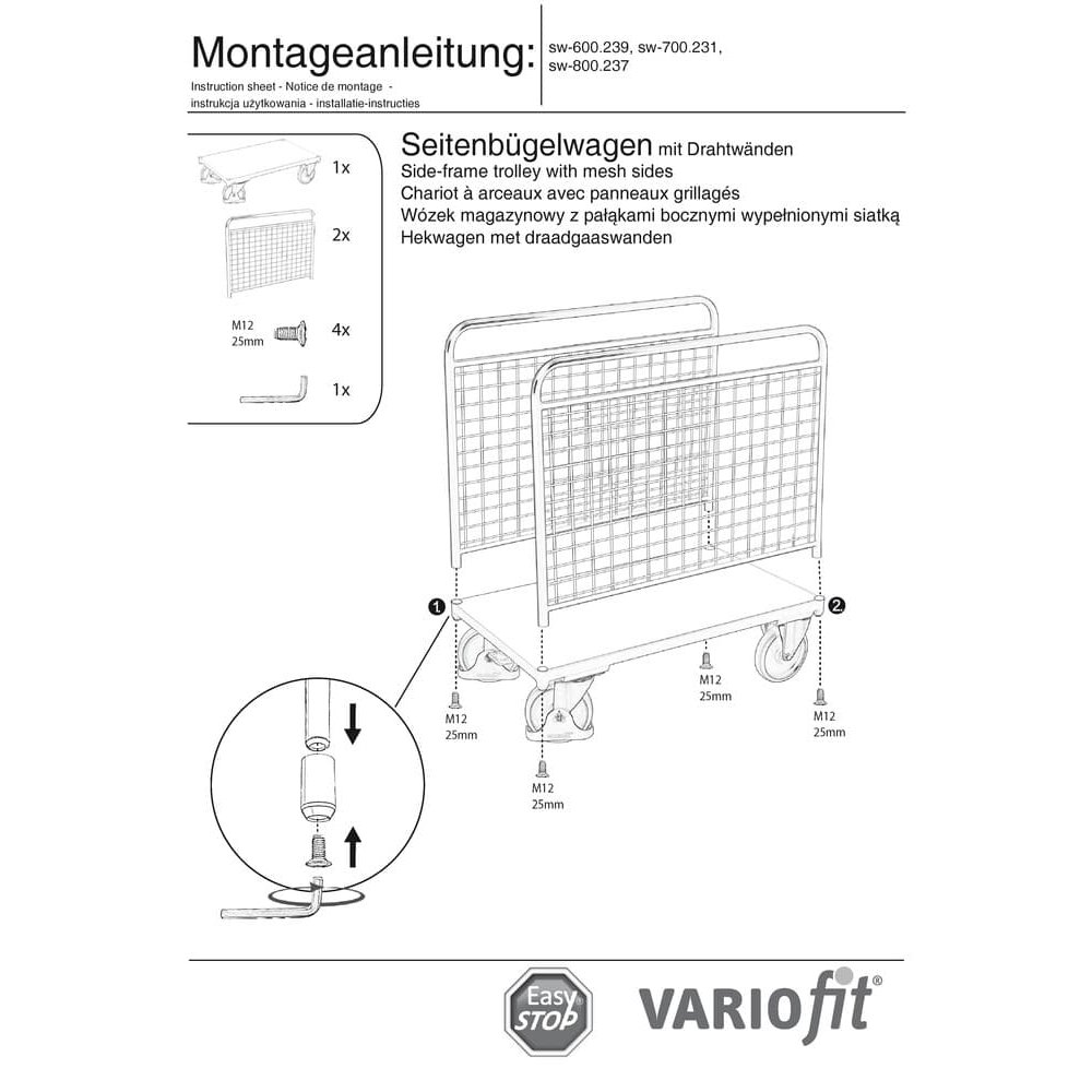 Cărucior cu grilaj lateral model M + EasySTOP-0