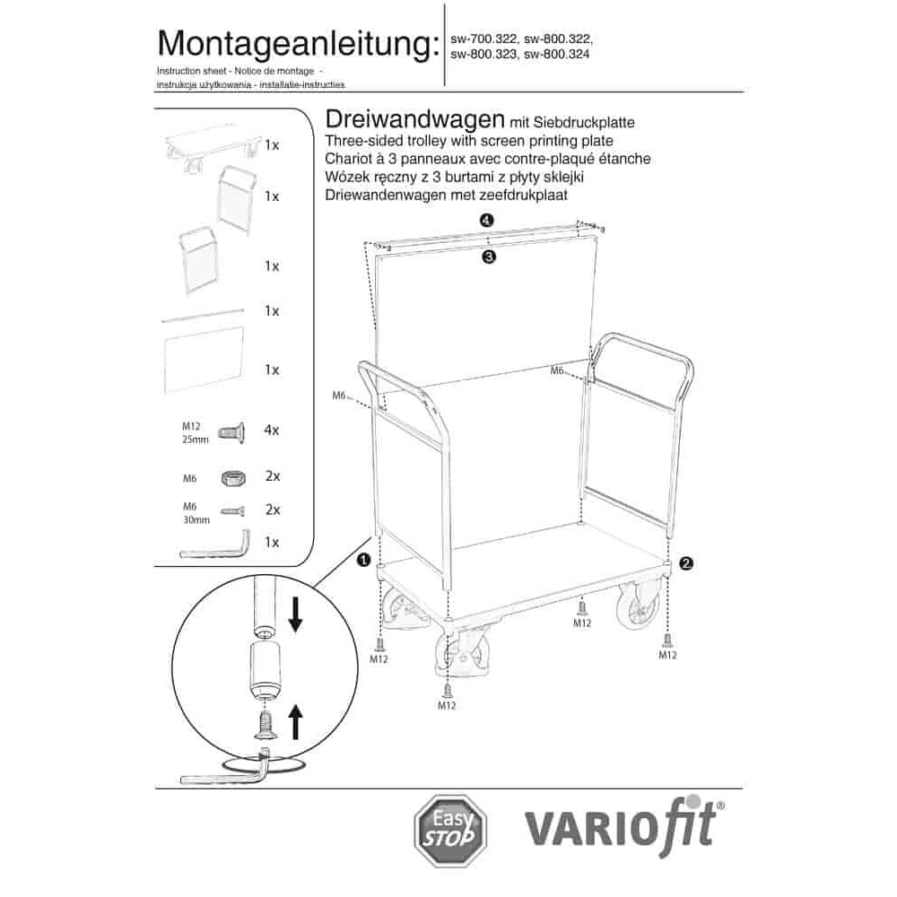 Trei perete cărucior 1000 kg Tip S + EasySTOP-0