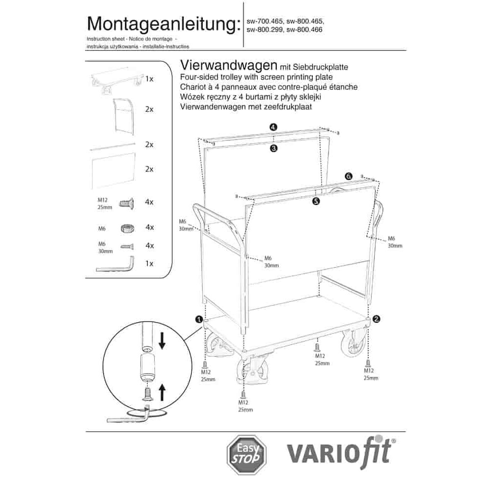 Carucior cu patru pereti 1000 kg Tip S + EasySTOP-0