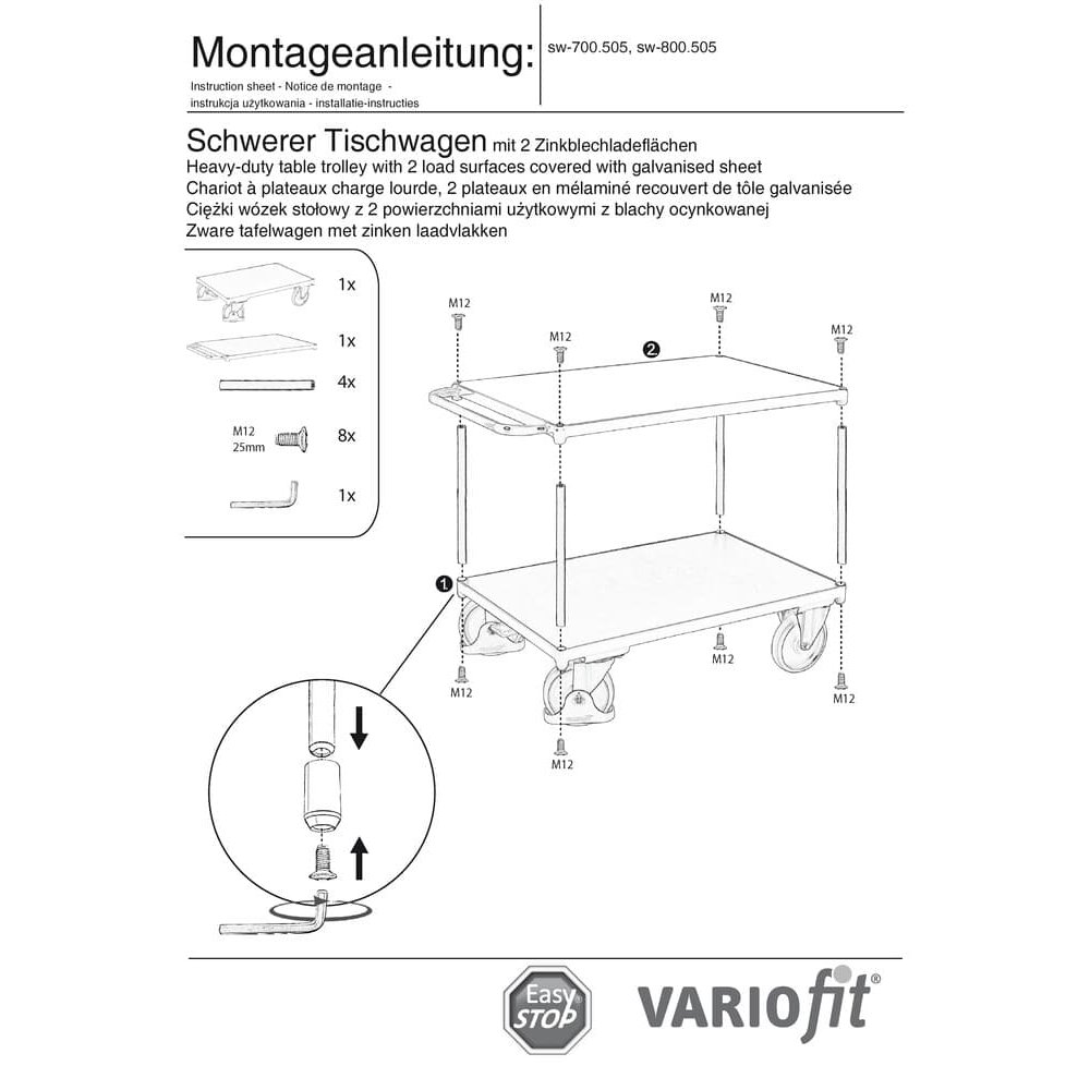 Trundă greu 500 kg cu 2 suprafețe de încărcare tablă zincată Tip M + EasySTOP-0