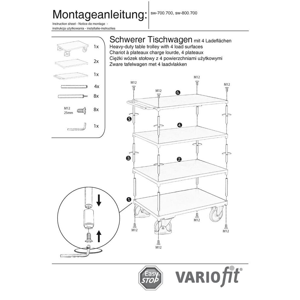 Tăruţă greu 500 kg cu 4 platforme Tip M + EasySTOP-0