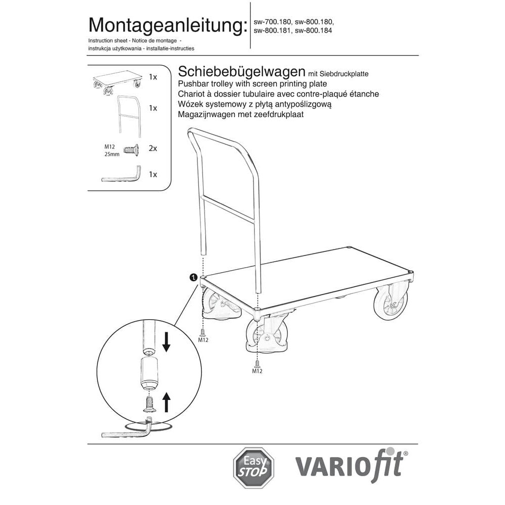 Cărucior cu mâner glisant 1000 kg Tip L + EasySTOP-0