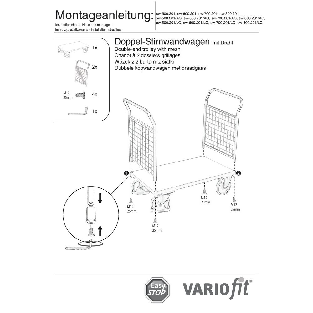 Cărucior frontal cu grilaj dublu 500 kg Tip XL + EasySTOP-0