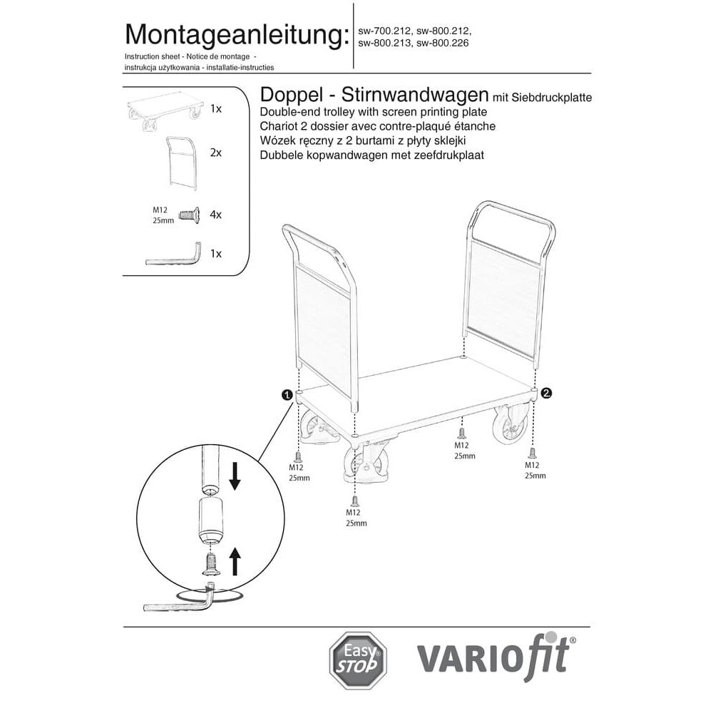 Vagon cu două pereți frontali 1000 kg Tip M + EasySTOP-0