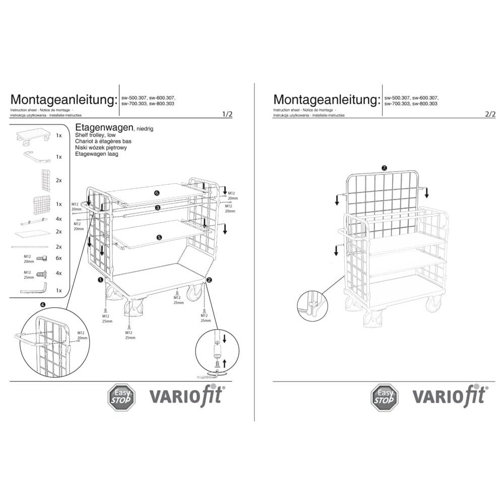 Carucior cu trei pereti cu 3 rafturi 500 kg capacitate de incarcare Tip XL + EasySTOP-1