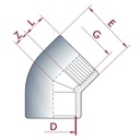 PVC-U Cot 45° Muffa x IG 20 mm x 1/2"PN10-0