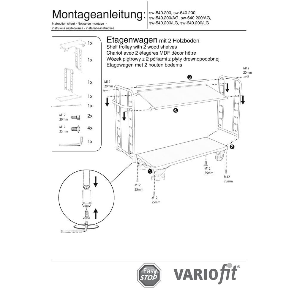 Cărucior cu etaje cu 2 platforme 250 kg capacitate de încărcare Tip M + EasySTOP-0