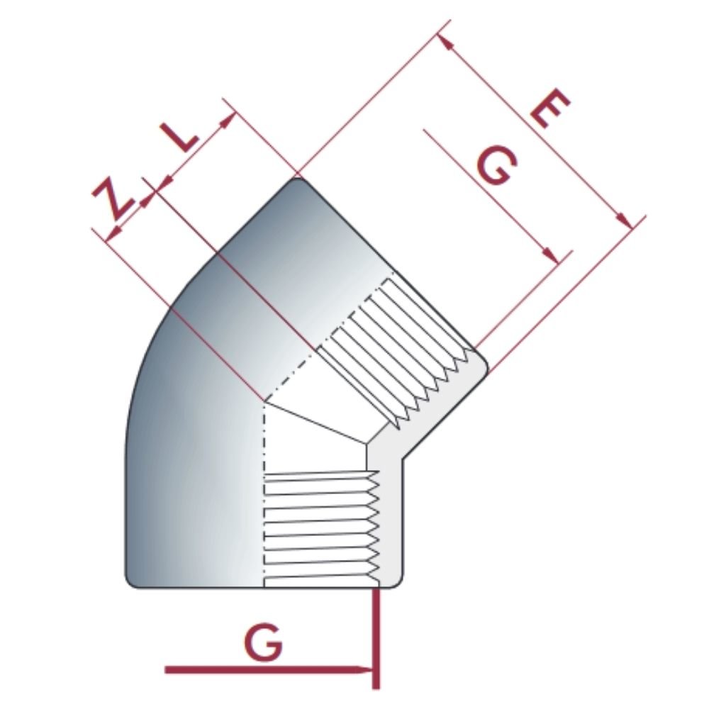 PVC-U 45°Cot IG 1 1/2" PN10-0