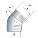 PVC-U 45°Cot IG 1 1/2" PN10-0