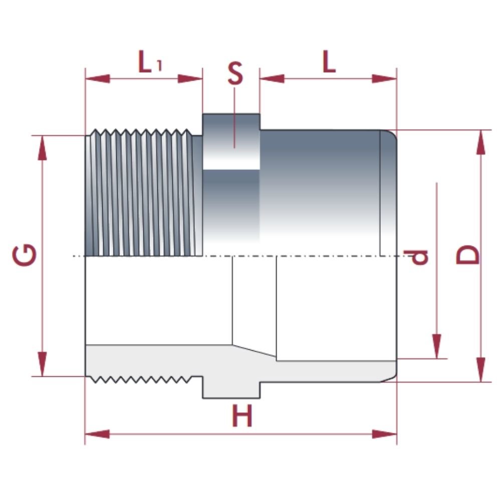 PVC-U mufă de tranziție x AG 25-20mm x 3/4" PN10-0