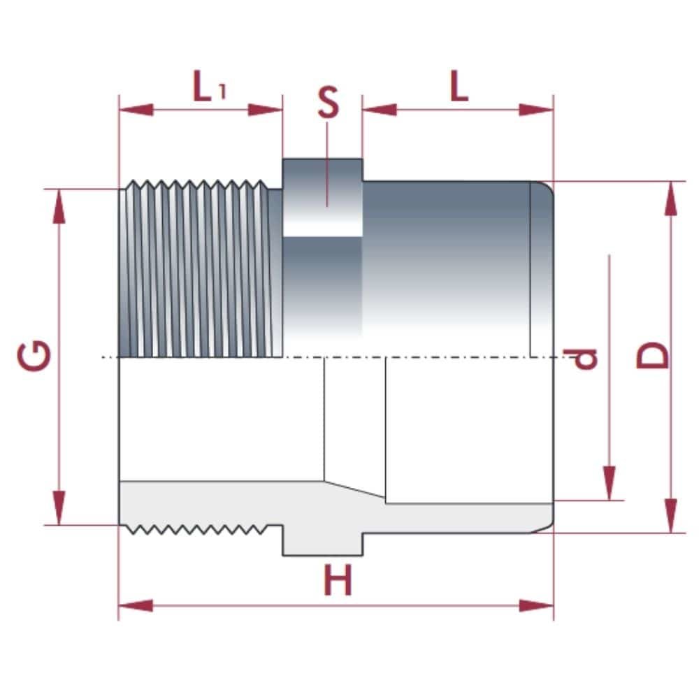 PVC - U Übergang Muffe x AG 32-25mm x 1" PN10-0