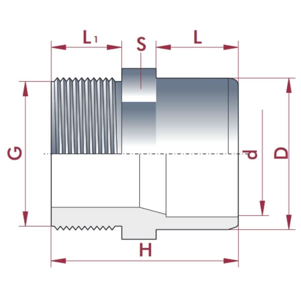 PVC-U mufă de tranziție x AG 50-40mm x 1 1/2" PN10-0