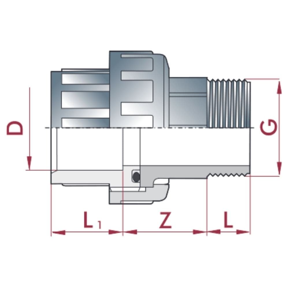 PVC - U Verschraubung Klebemuffe x AG 40 mm x 1 1/4"-1