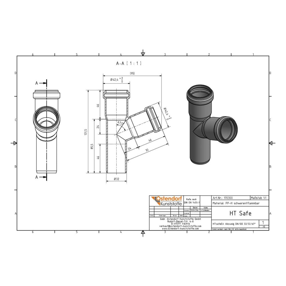 HTsafeEA Ramificație DN/OD 32/32 67 Grade-1