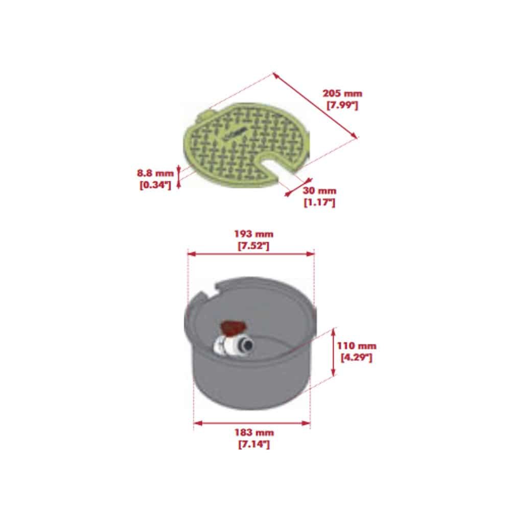 Cameră de ventil rotundă 110 mm înălțime cu ventil de 3/4"-1