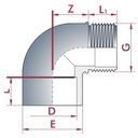 PVC-U Cot 90° Muffă x AG 50 mm x 1 1/2" PN10-0