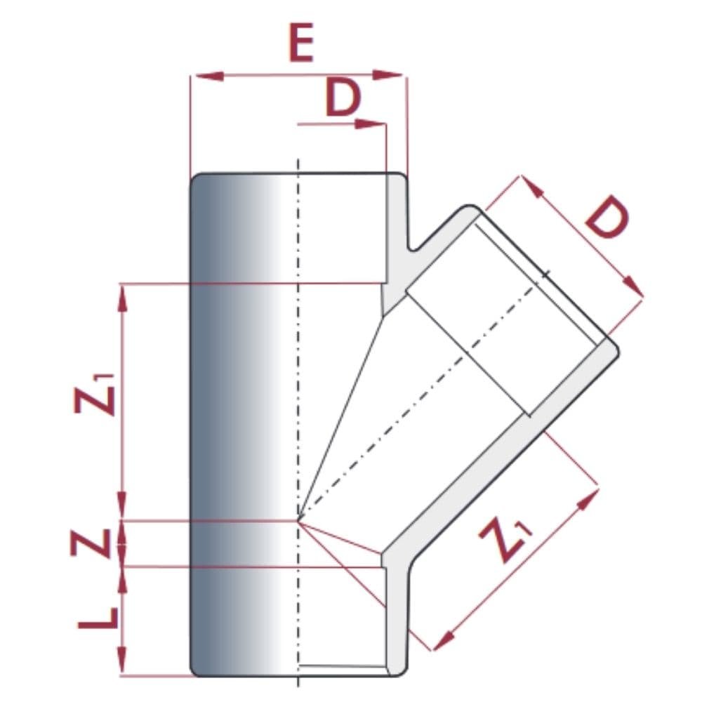 PVC - U 45° T-Conector Manșon 63 mm PN10-0