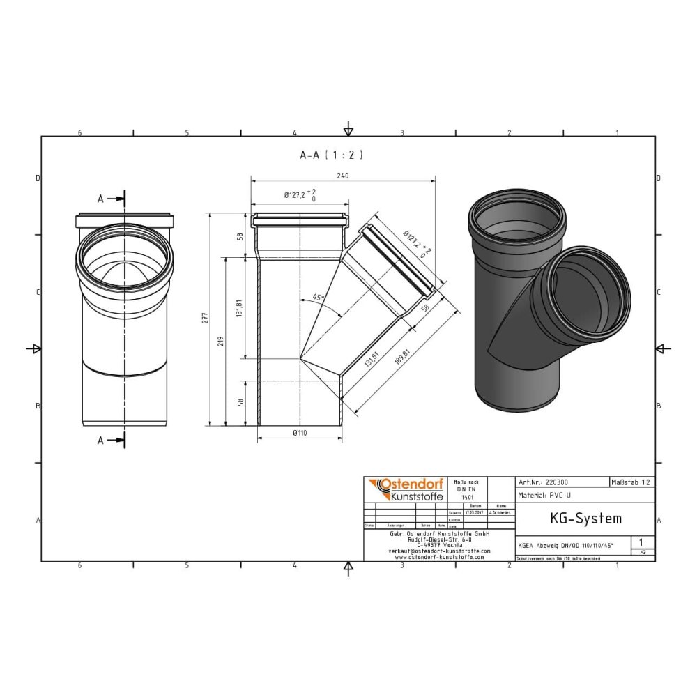 KGEA Ramificație DN/OD 110/110 45 Grade-1