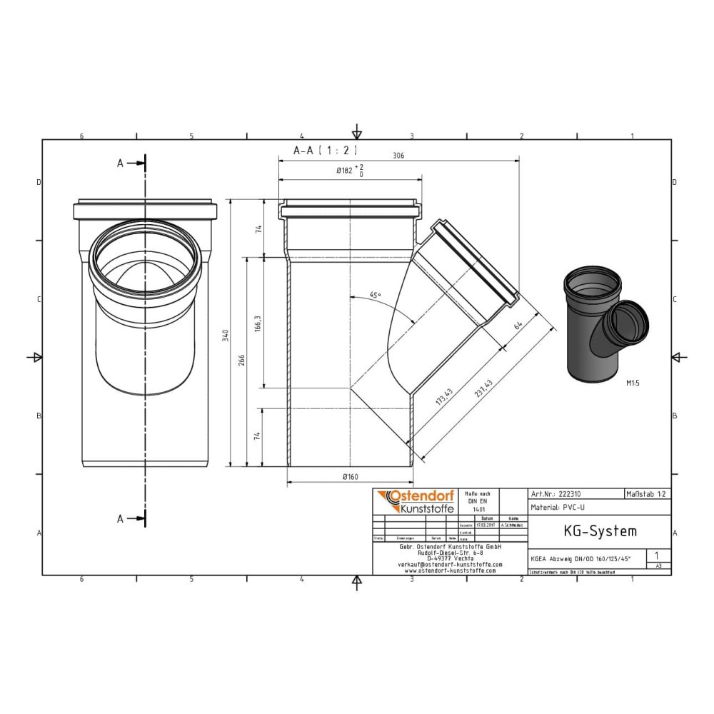 KGEA Ramificație DN/OD 160/125 45 Grade-1