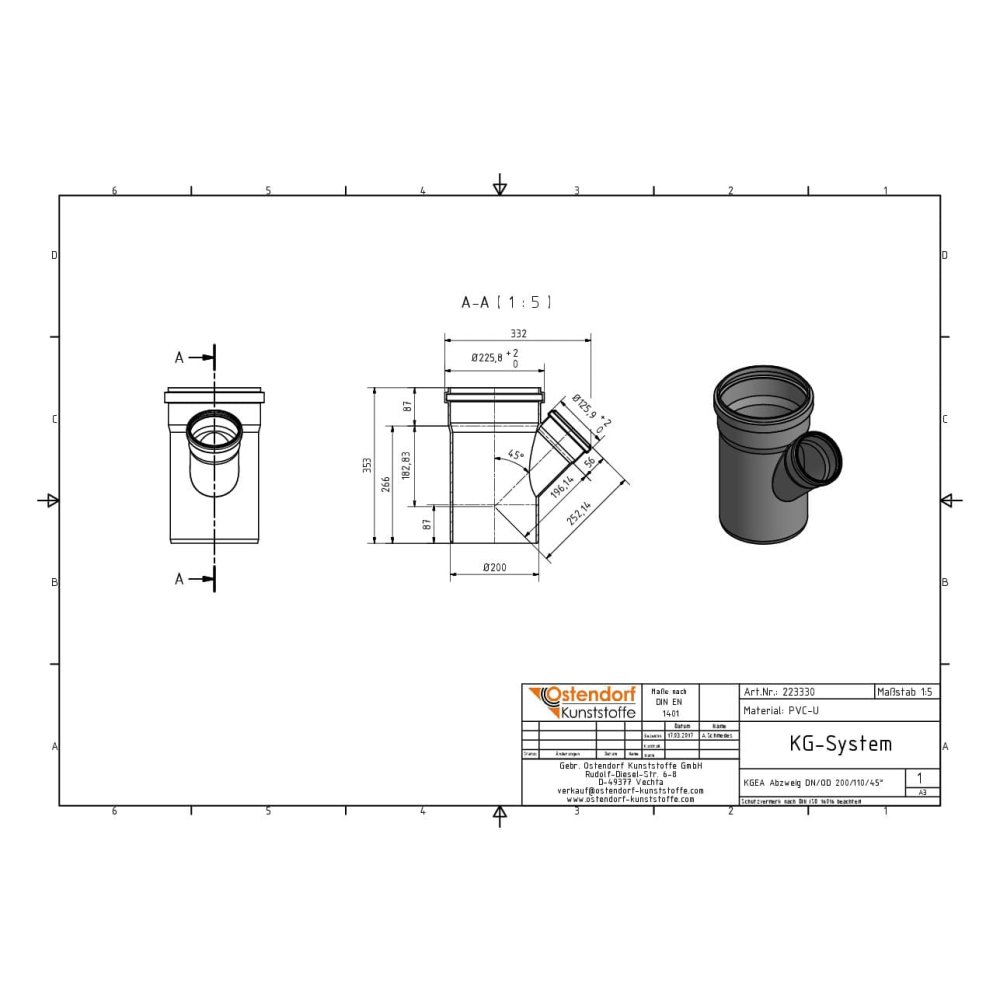 KGEA Ramificație DN/OD 200/110 45 Grade-1