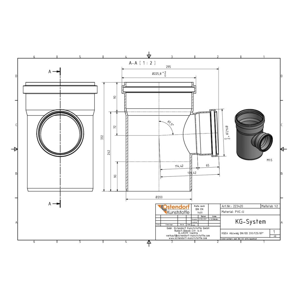 KGEA Ramificație DN/OD 200/125 87 Grade-0