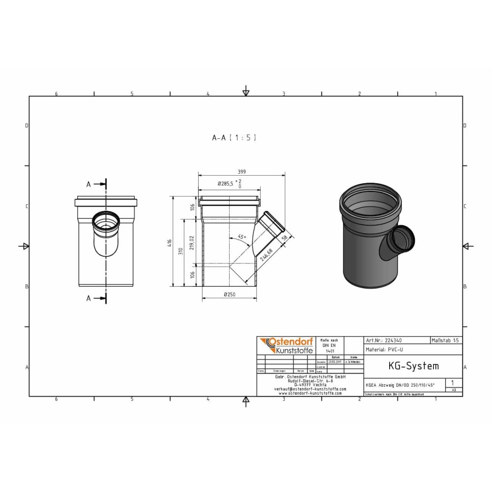 KGEA Ramificație DN/OD 250/110 45 Grade-0