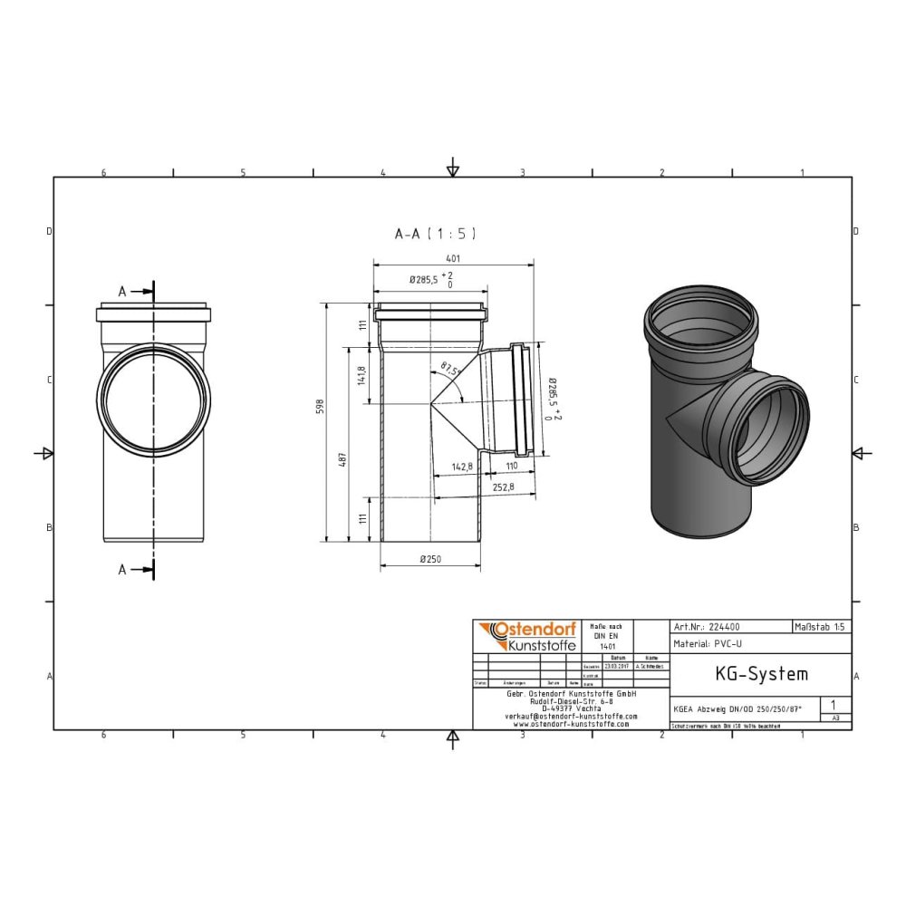 KGEA Ramificație DN/OD 250/250 87 Grade-1