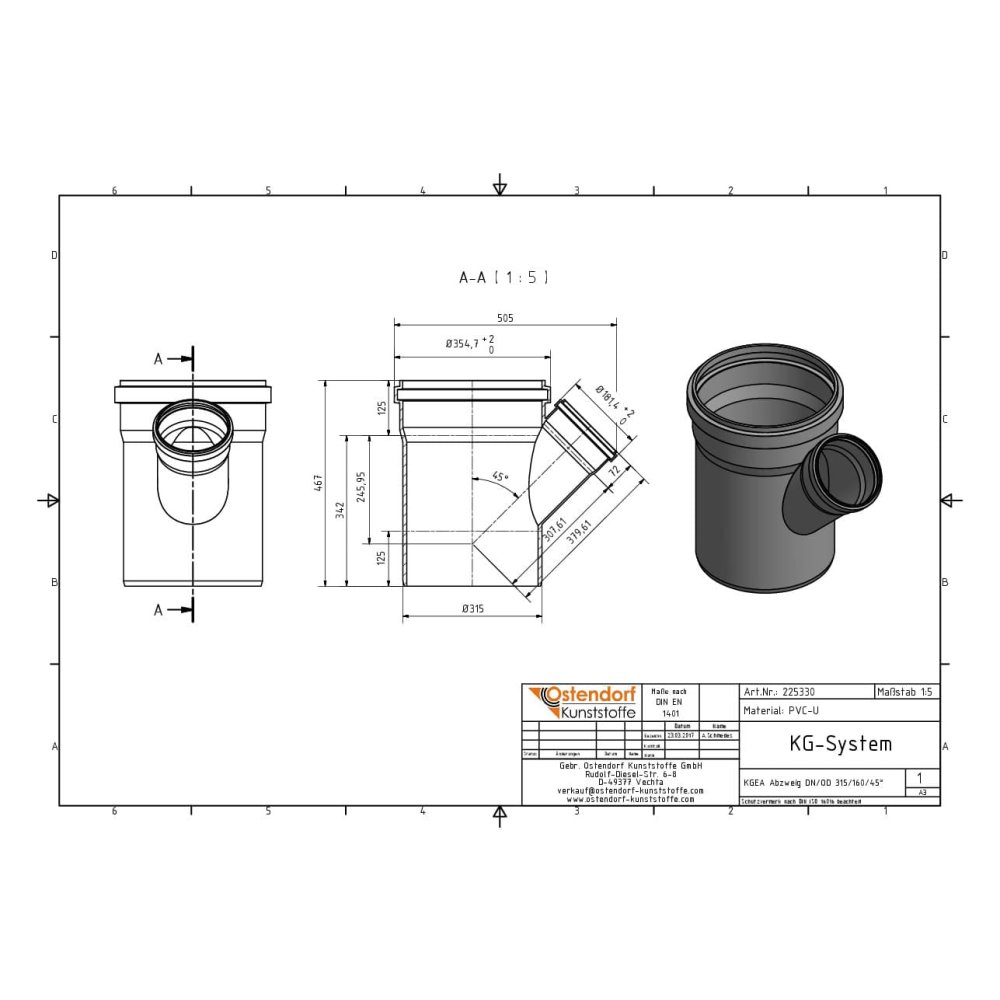 KGEA Ramificație DN/OD 315/160 45 Grade-0