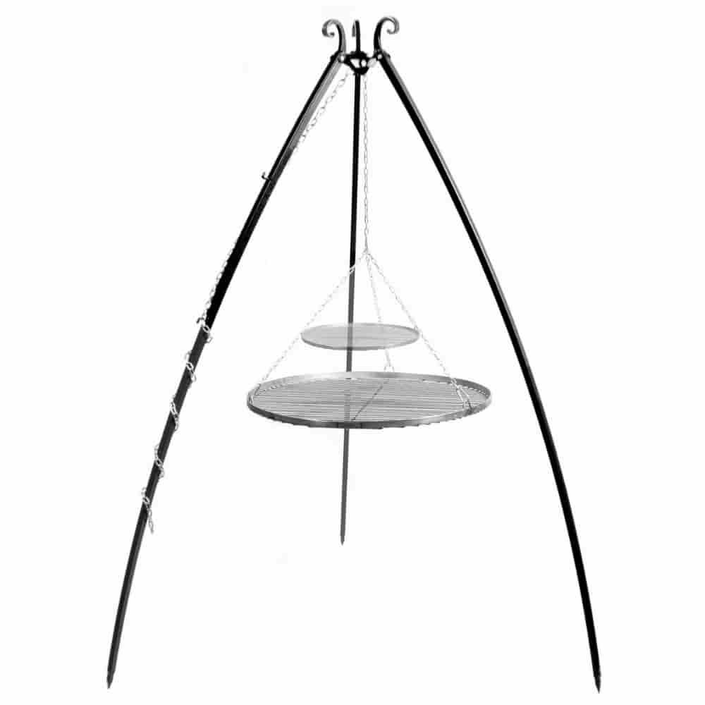 Grătar suspendat 200 cm + grătar dublu din oțel inoxidabil 70 cm și 40 cm