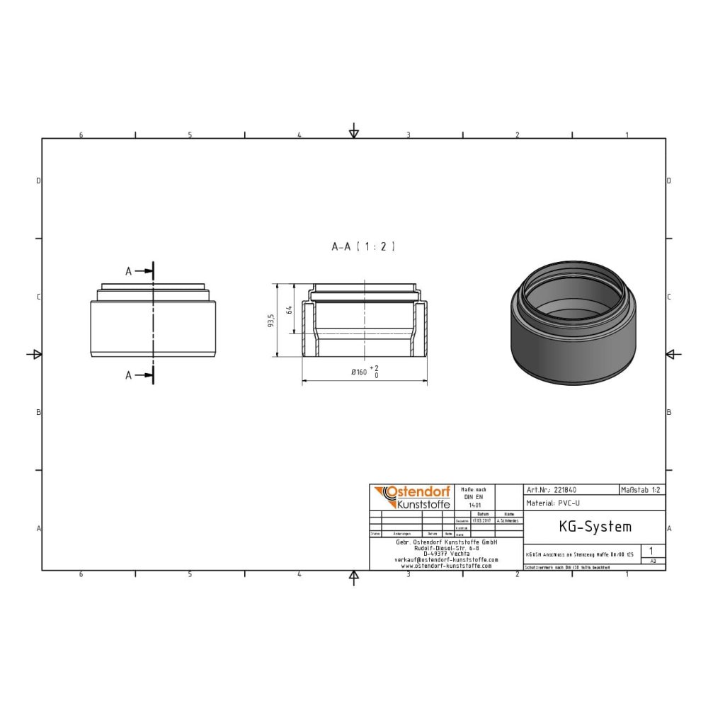 Conexiune KGUSM la mufă ceramică DN/OD 125