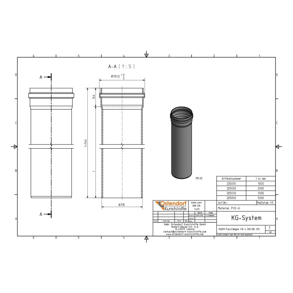 KGEM Țeavă SN 4 DN/OD 315 x 1000 mm